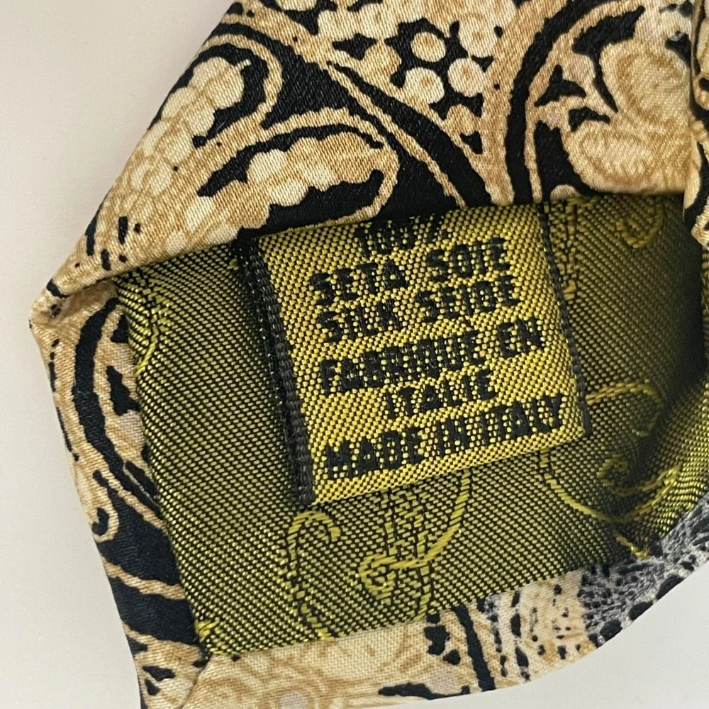 Christian Lacroix Tie Floral Lace Print Stripe Silk Necktie Made in Italy Formal